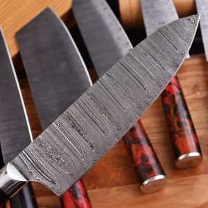 7 piece set with Black Red Resin Handle