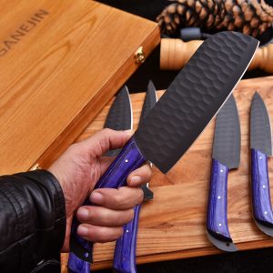5 black piece set with pakka wood handle