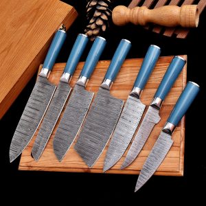 7 piece set with blue resin handle