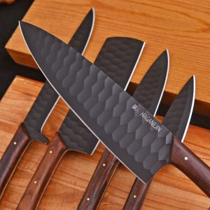 5 black piece set with brazillian rose wood handle